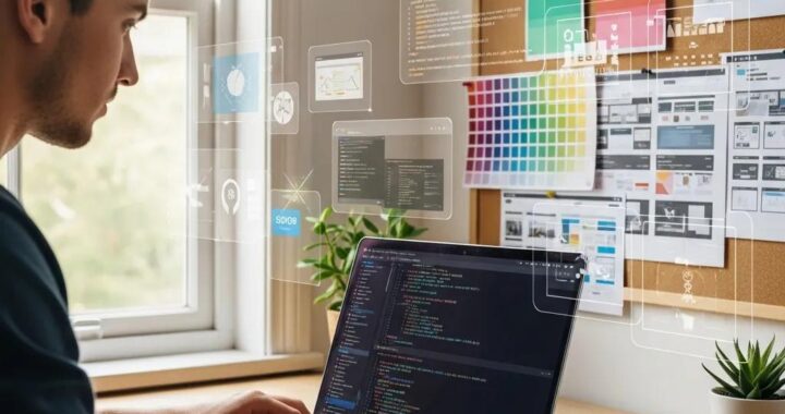 Web developer designing with Gantry Framework in a creative workspace